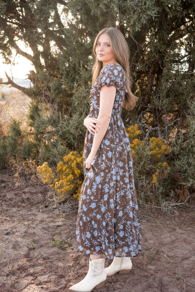 blue and brown fall dress Hyacinth Dress-Brown/Blue – Love Olive Co Seamless Back Profile