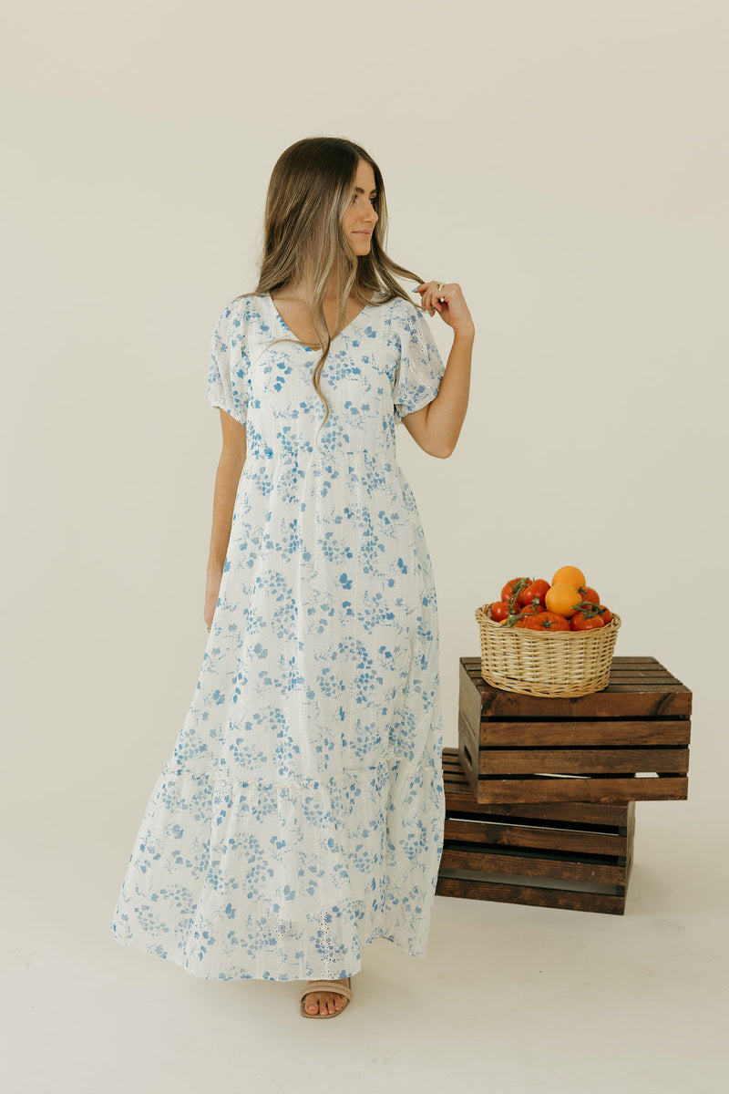 Evie Dress-Ivory/Blue Love Olive Co Evie Dress-Ivory/Blue Love Olive Co