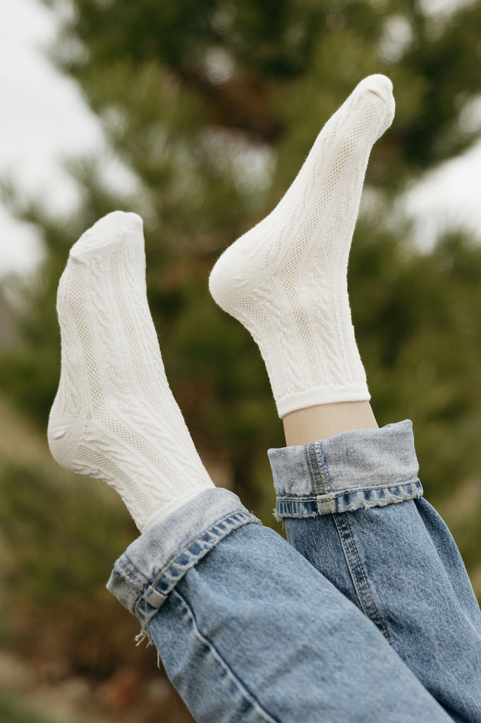 Vintage Knit Socks-White