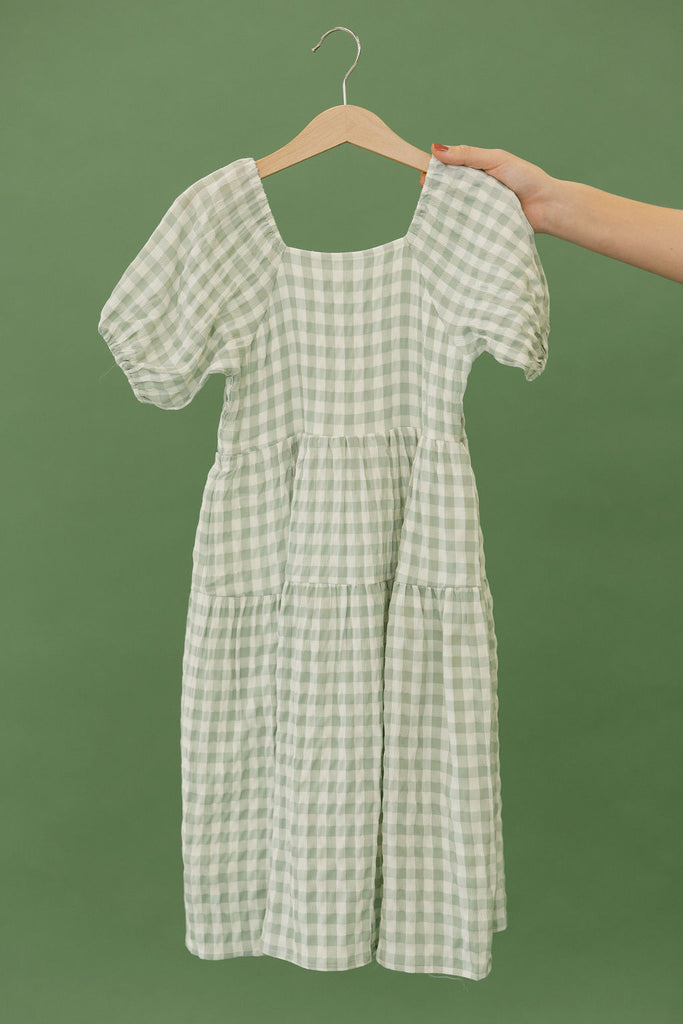 Little Girl's Jensyn Dress-Sage Gingham