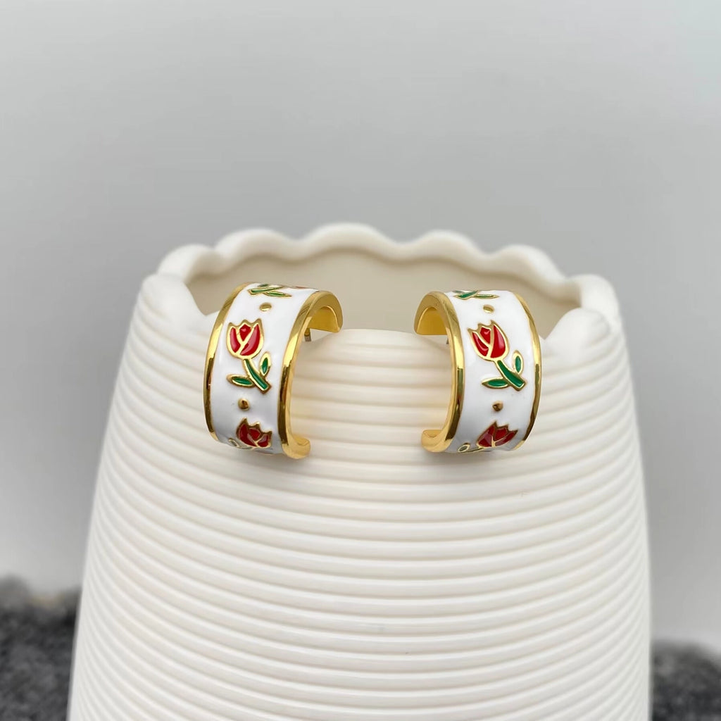 Tulip Hoop Earrings-18K Gold Plated