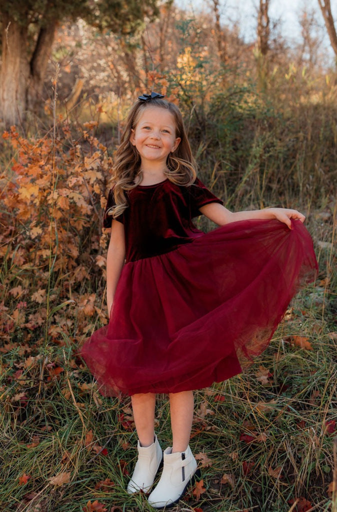 Little Girl's Bridget Dress-Burgundy