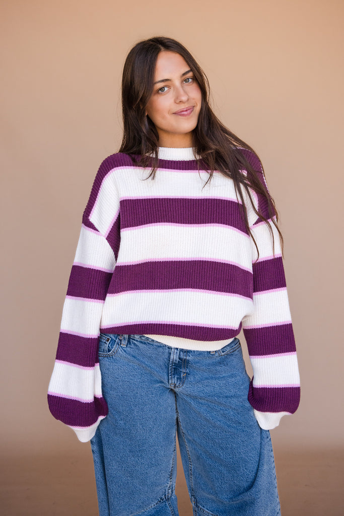 Collins Sweater-Plum Stripe