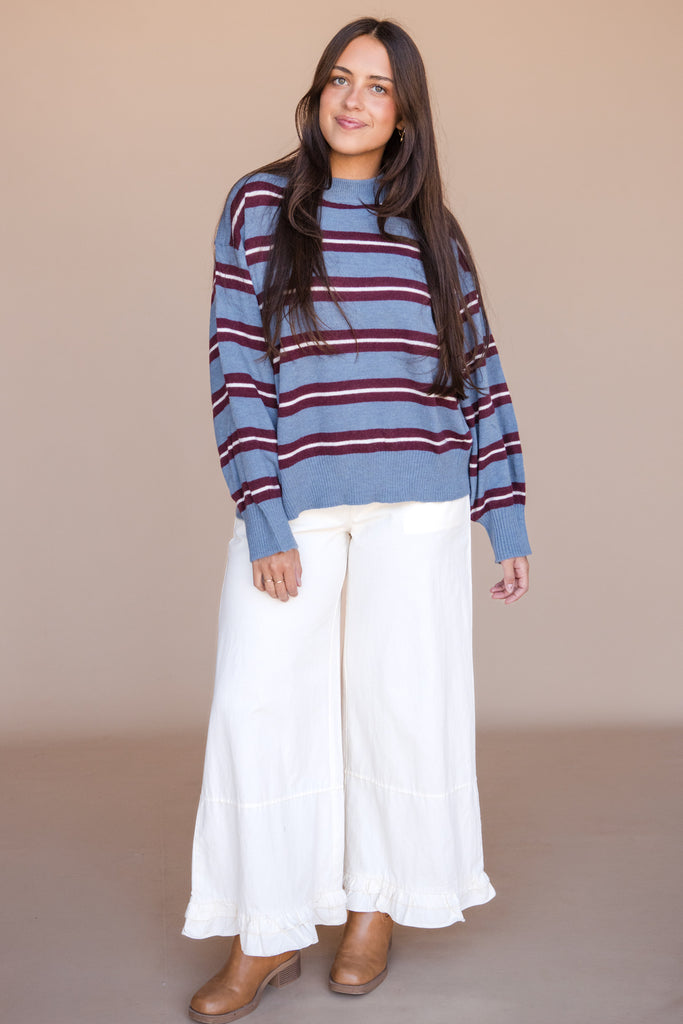 Lenny Sweater-Blue/Burgundy