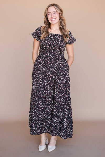 Hyacinth Dress-Black Floral