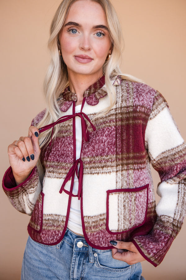 Kylie Jacket-Maroon Plaid