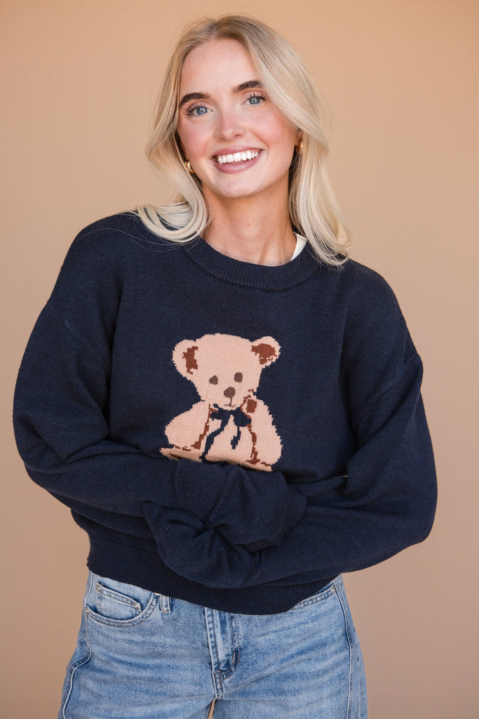 Bow Bear Sweater-Navy