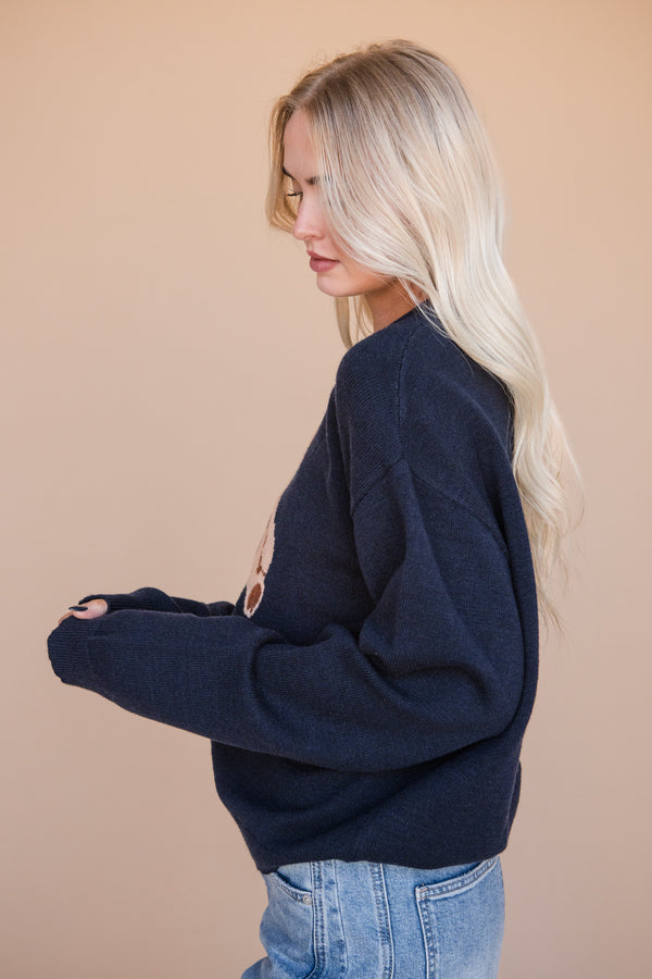 Bow Bear Sweater-Navy