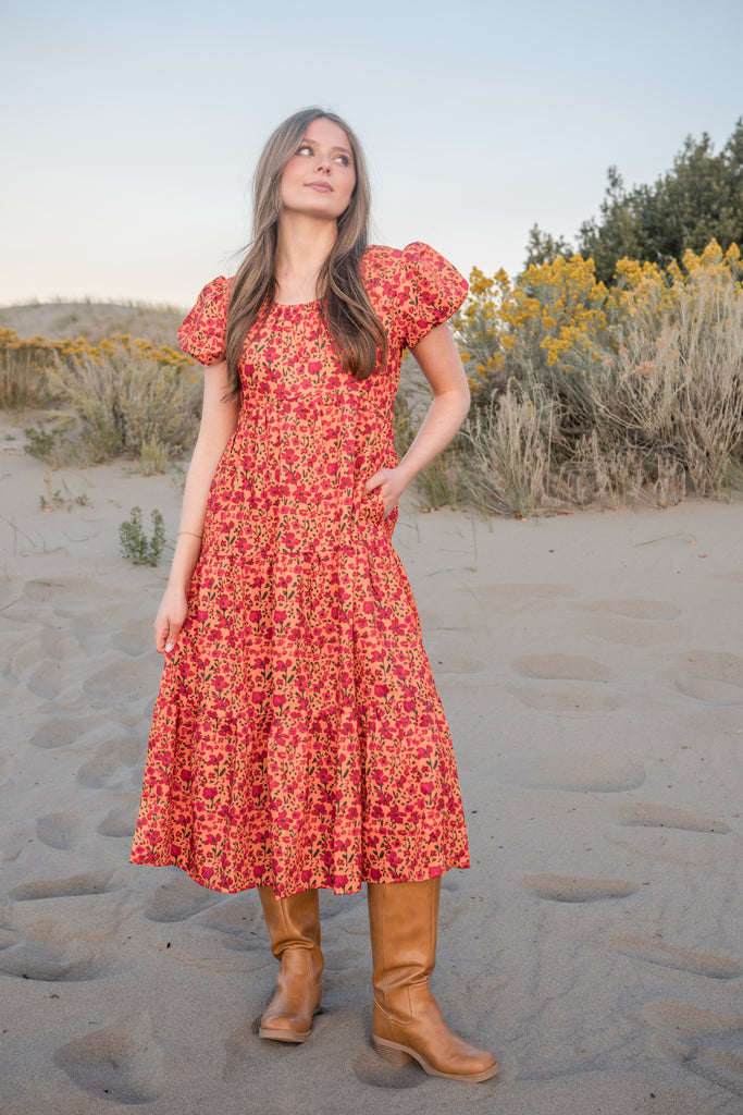 Kylie Dress-Orange Floral