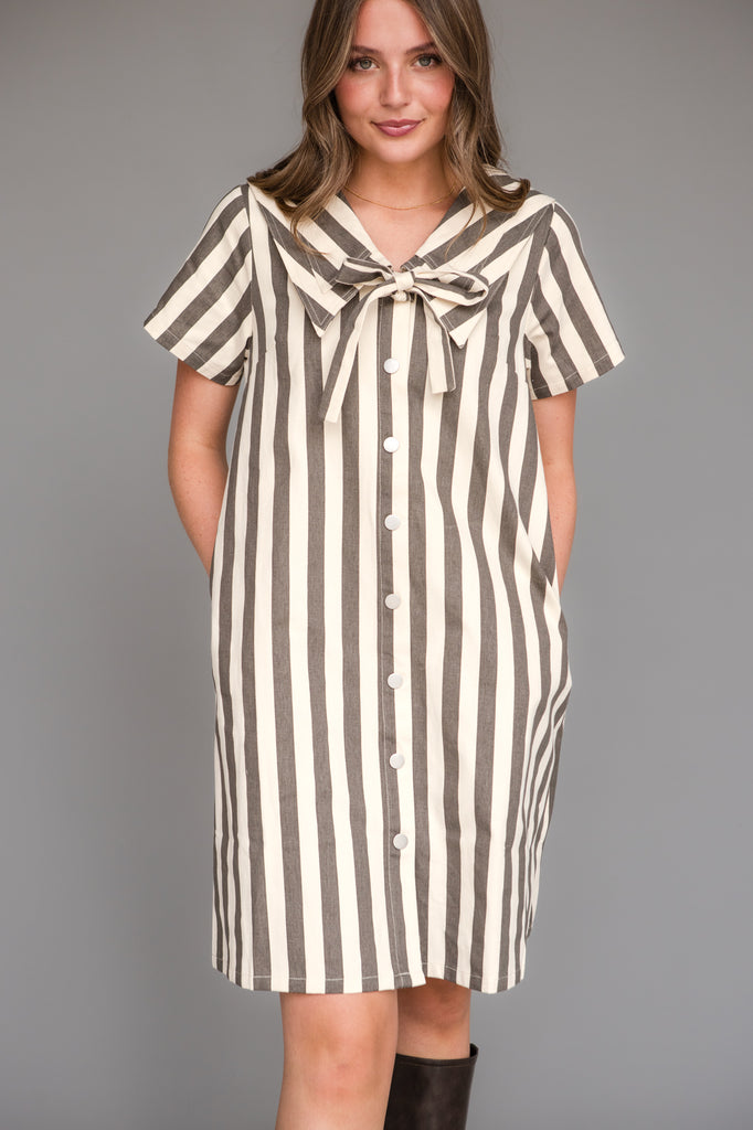 Kourtney Dress-Charcoal/Cream