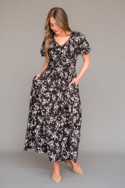 Cathy Dress-Black Floral
