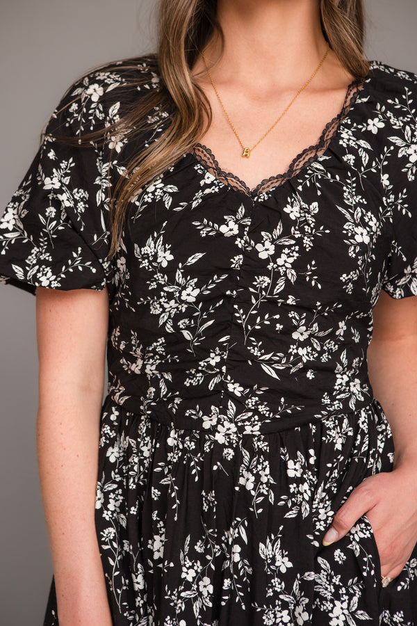 Cathy Dress-Black Floral