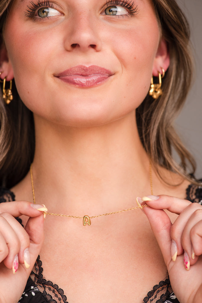 Mini Bubble Initial Necklace-Gold