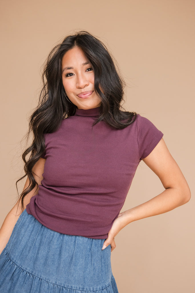 Prim Top Short Sleeve-Dark Cherry