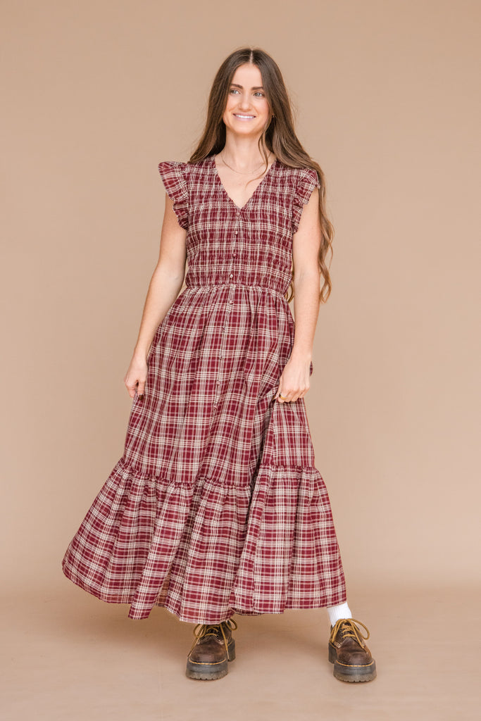 Melissa Dress-Burgundy Plaid