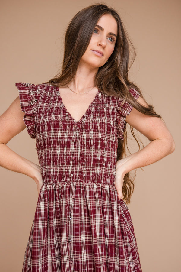 Melissa Dress-Burgundy Plaid