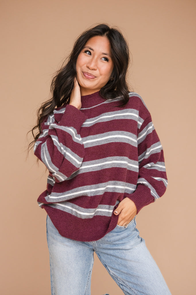 Lenny Sweater-Maroon/Grey