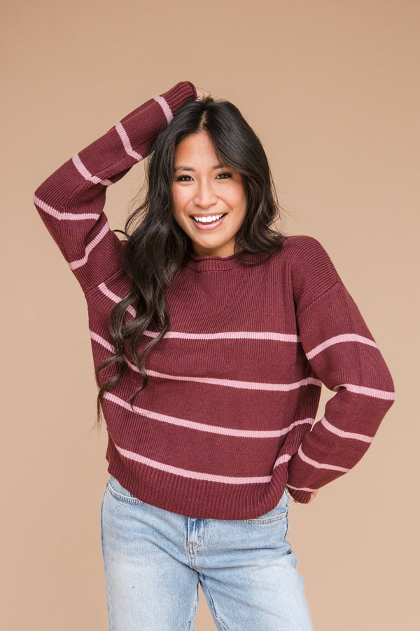 Cory Sweater-Burgundy Stripe