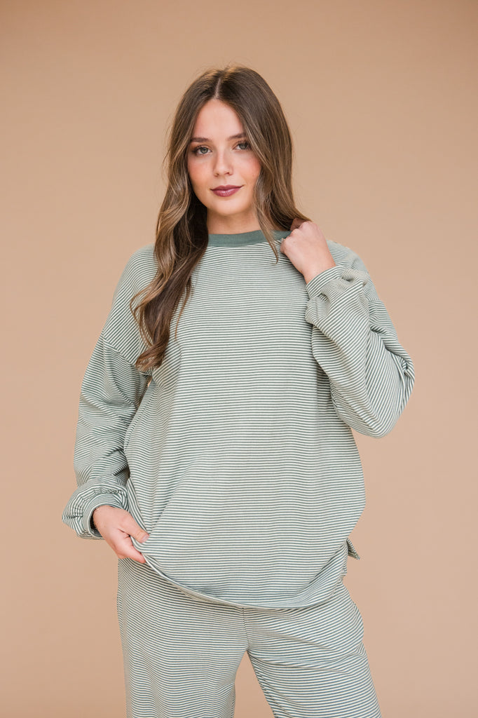 Olivia Pullover-Green Stripe