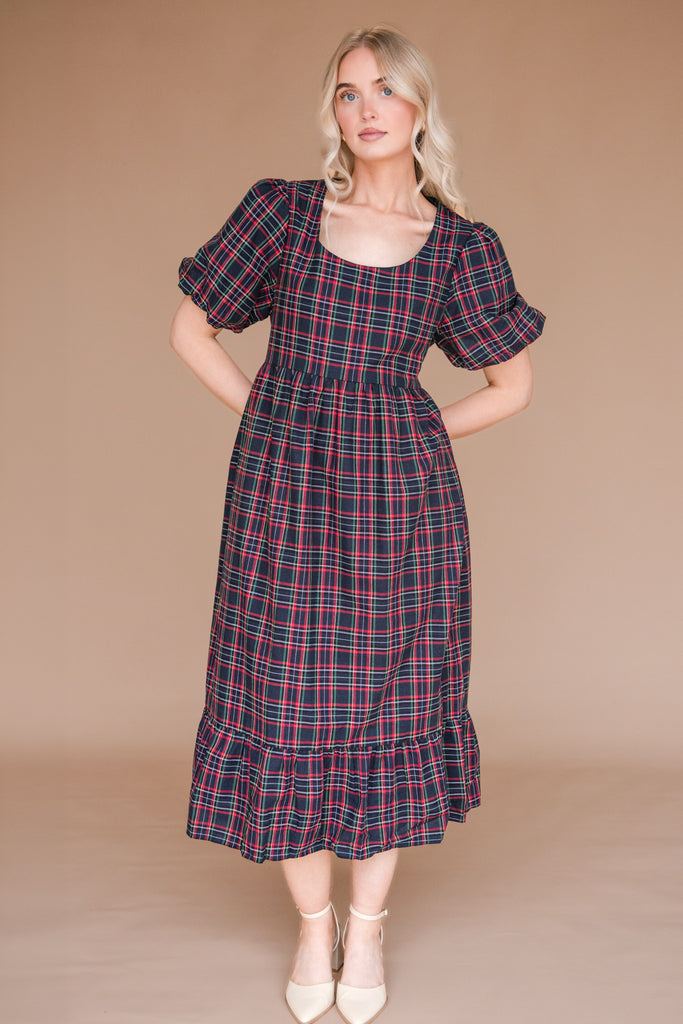 Grandview Dress-Navy Plaid