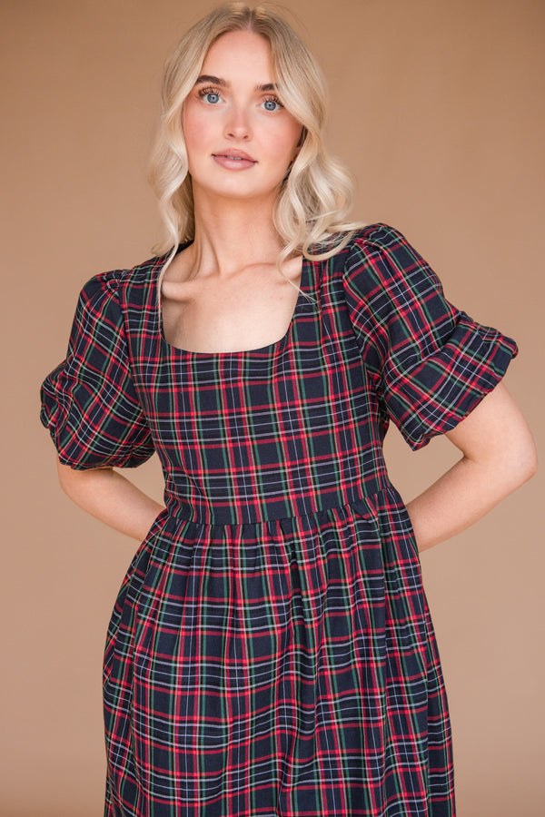 Grandview Dress-Navy Plaid