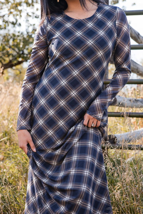 Celeste Dress-Navy/Brown