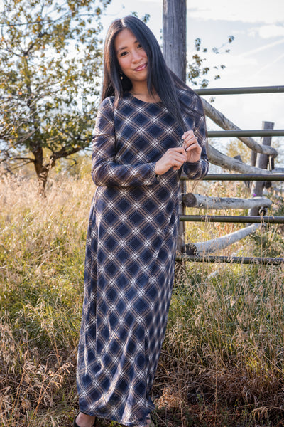 Celeste Dress-Navy/Brown