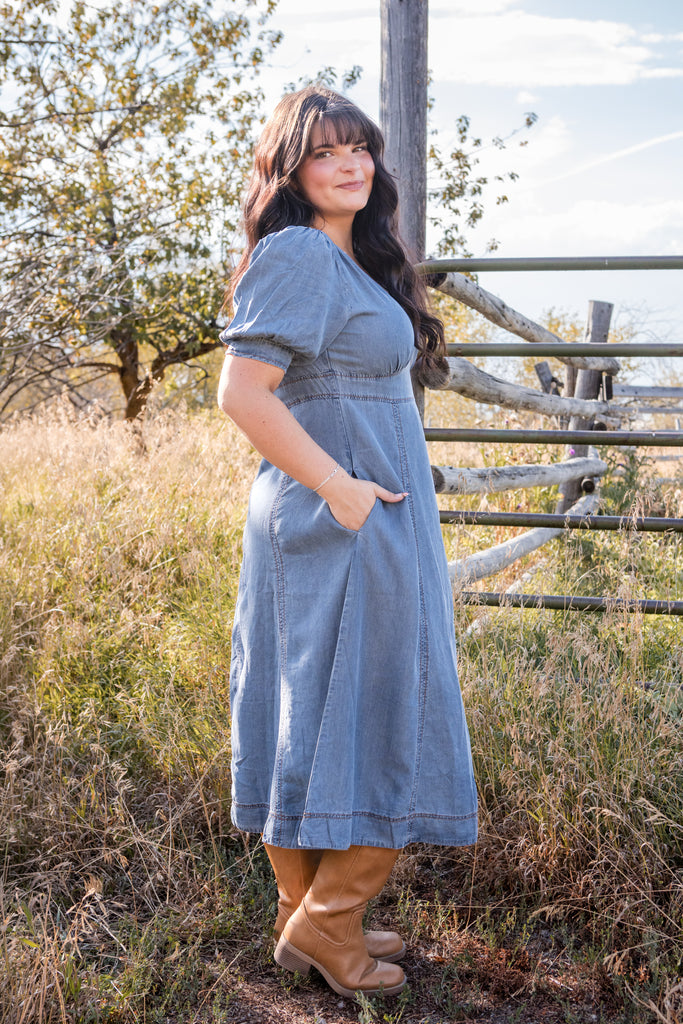 reformation ellison denim dress Dress-Washed – Love Olive Co Tamaño:M pakistani-wedding-dresses Original U.S. WWI Army Womens dresses