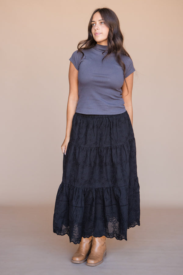 Prim Top Short Sleeve-Charcoal