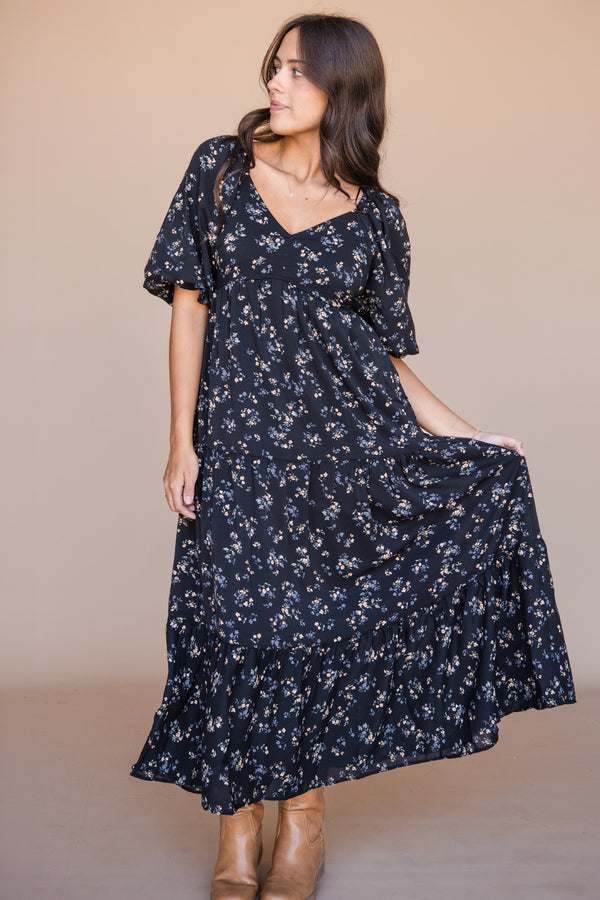 Evangeline Dress-Black Floral