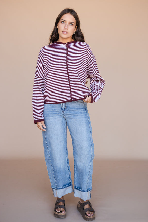 Juno Cardigan-Burgundy/Pink