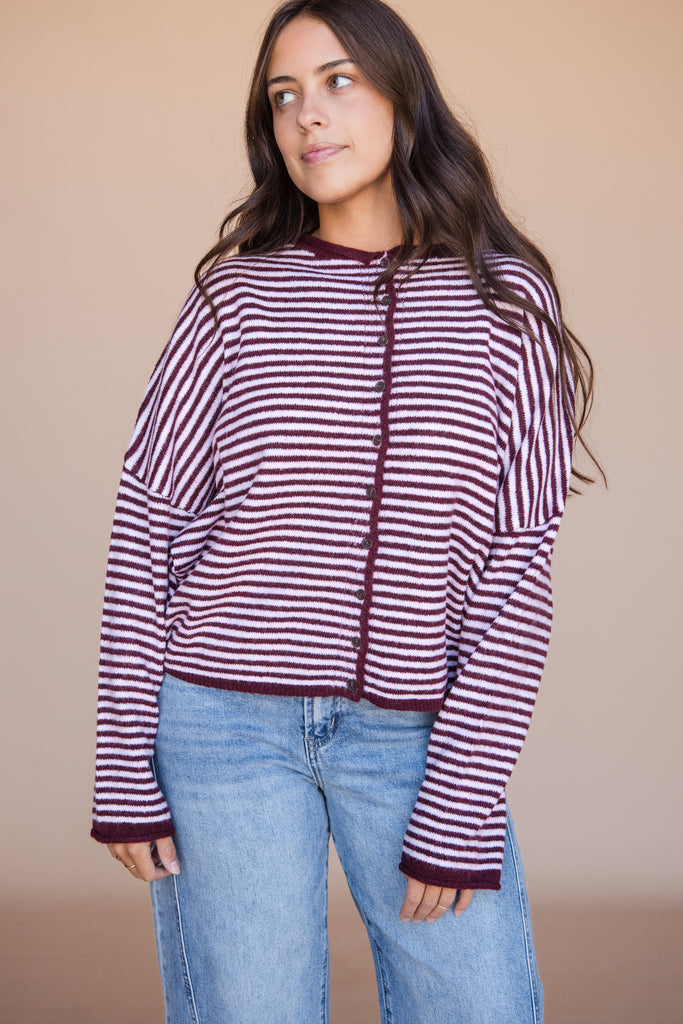 Juno Cardigan-Burgundy/Pink