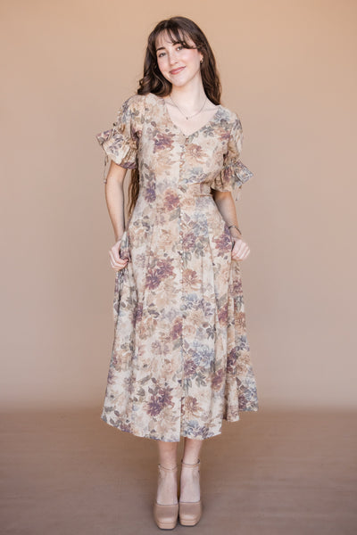 Alina Dress-Taupe Floral