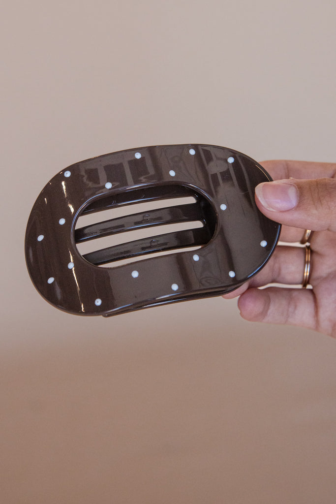 Lay Flat Claw Clip-Brown Polka Dot