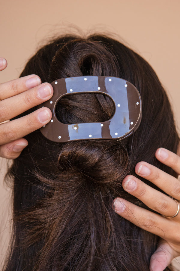 Lay Flat Claw Clip-Brown Polka Dot