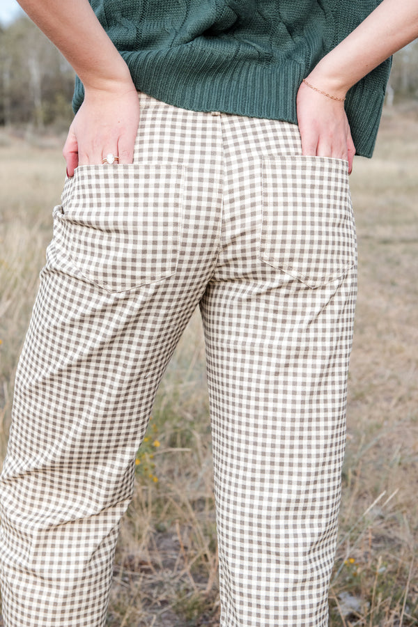Chandler Pants-Taupe Gingham