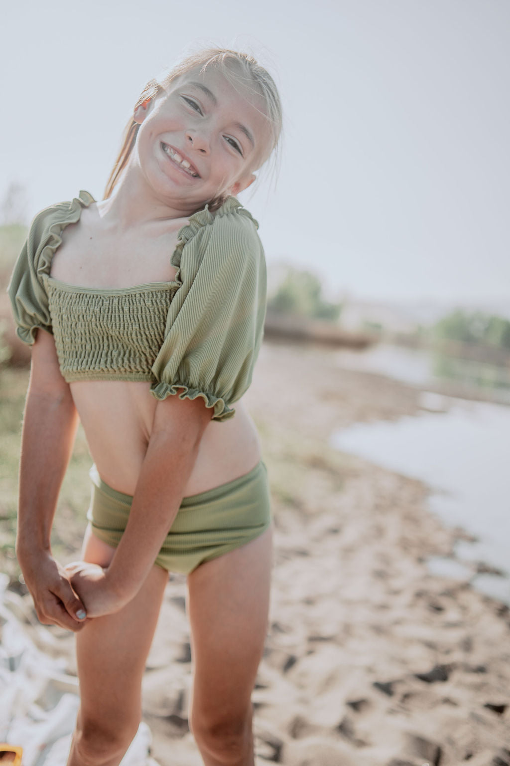 bikini little girl Little Girl's Sleeved Bikini Set-Green Ribbed – Love Olive Co