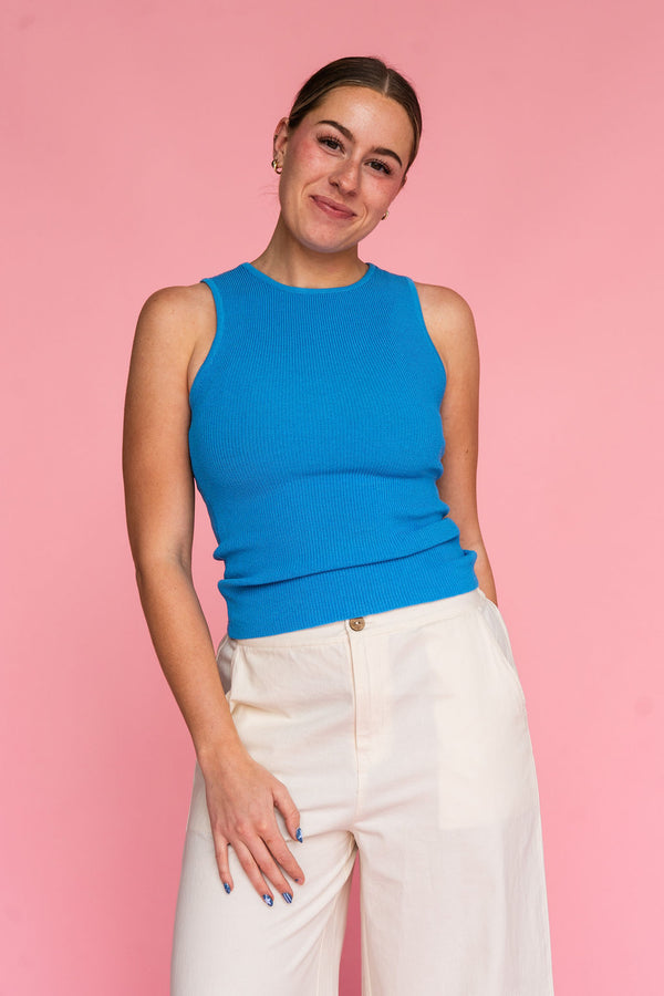Denver Ribbed Tank Top-Blue
