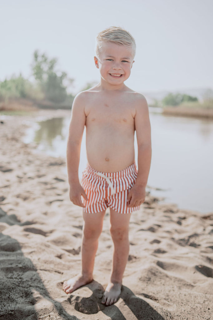 Boy's Boardshort-Terracotta Stripe