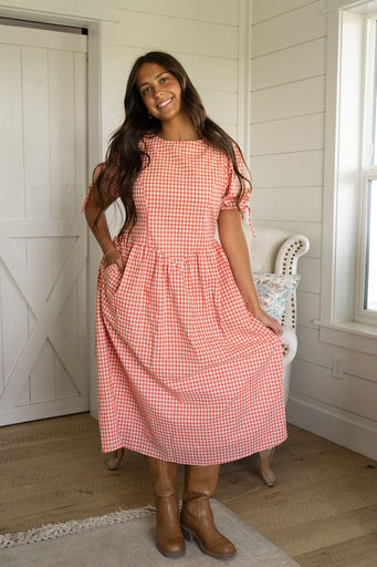 Addilyn Dress-Orange Gingham
