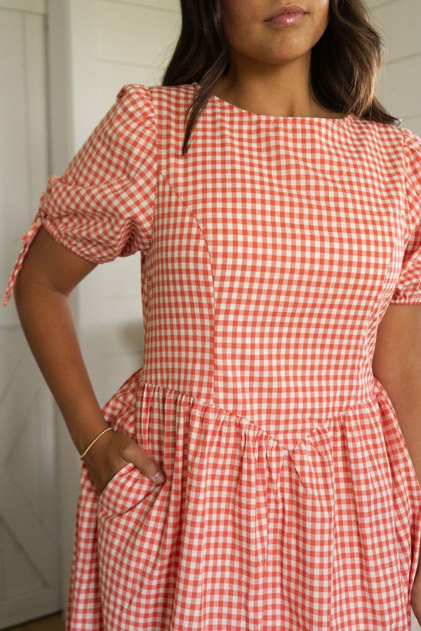 Addilyn Dress-Orange Gingham