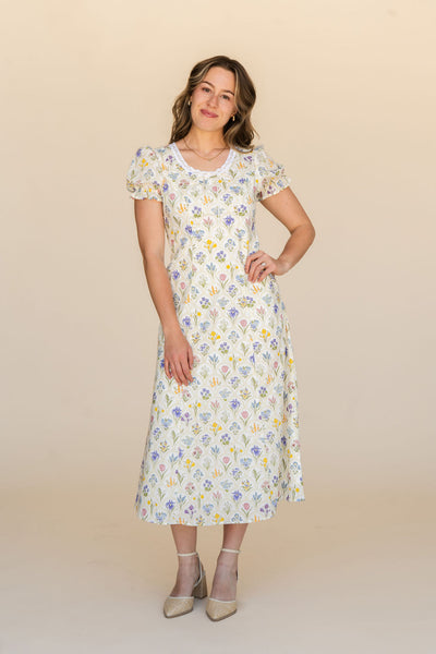 Poppy Dress-Ivory Multi