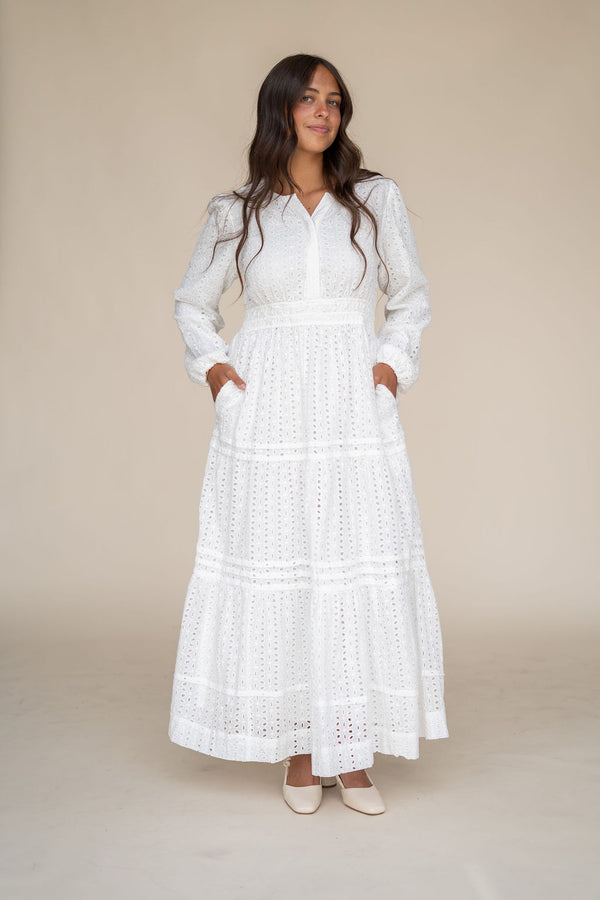 Caribbean Dress Long Sleeve-White Eyelet – Love Olive Co