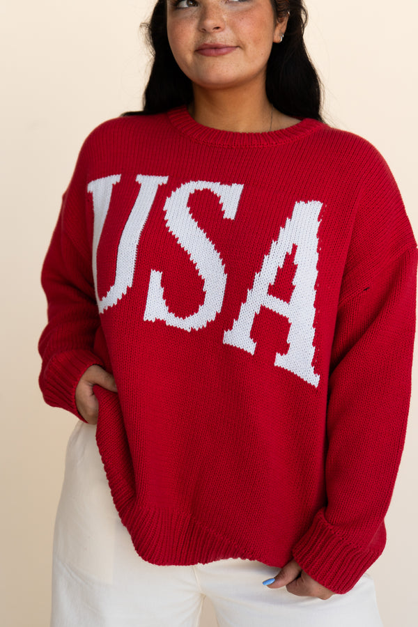 USA Girl Sweater-Red/Baby Blue