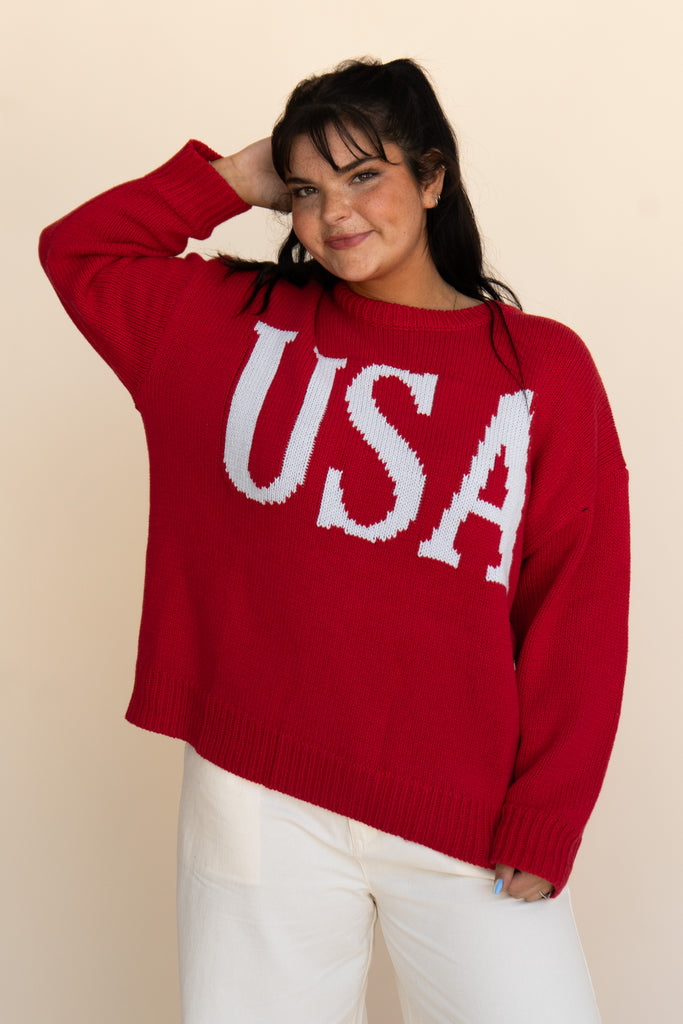 USA Girl Sweater-Red/Baby Blue