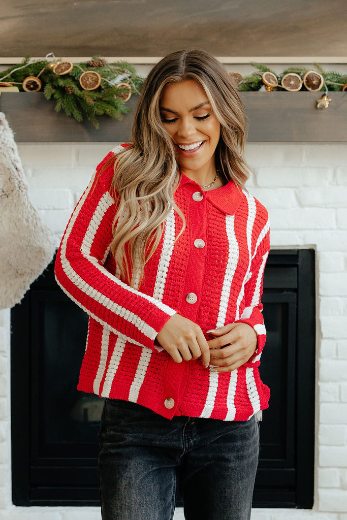 Brynlee Cardigan-Red/Ivory