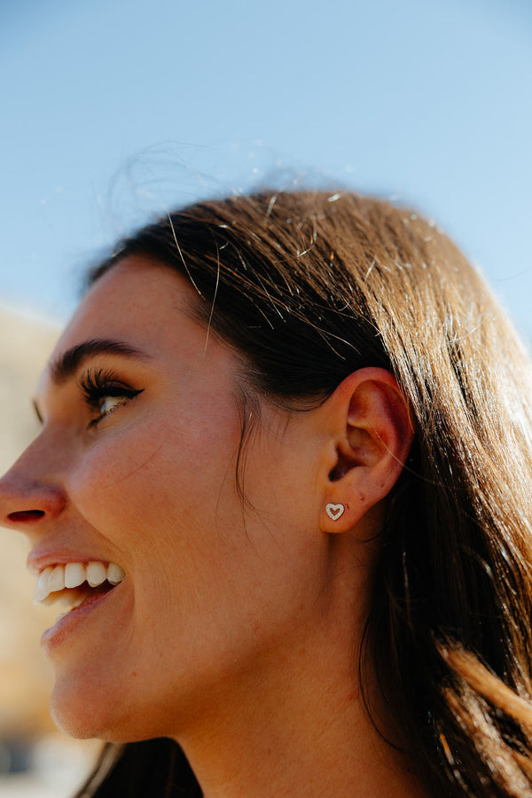 Crystal Heart Stud Earrings-Silver