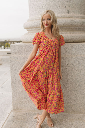 Kylie Dress-Orange Floral
