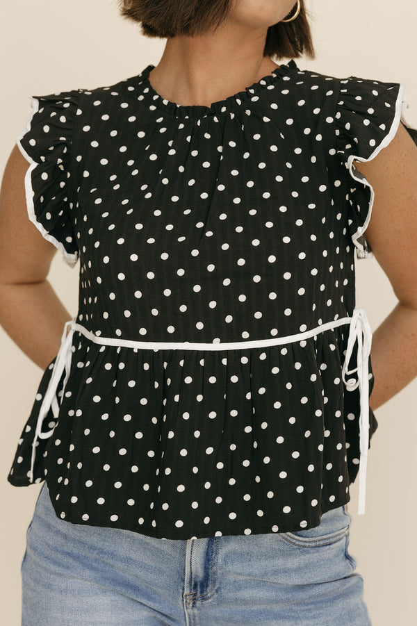 Sylvie Top-Black Polka Dot