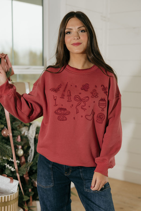 Christmas Icons Pullover-Cranberry